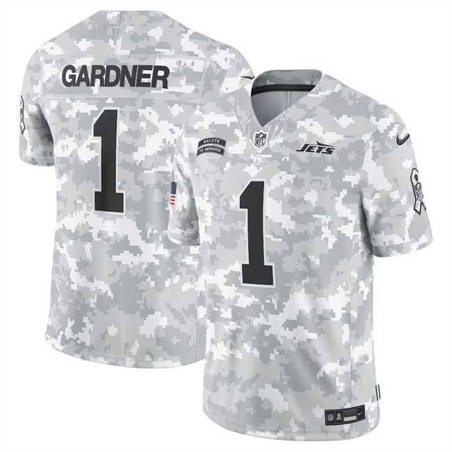 Mens New York Jets #1 Sauce Gardner 2024 Arctic Camo Salute To Service Limited Stitched Jersey Dyin